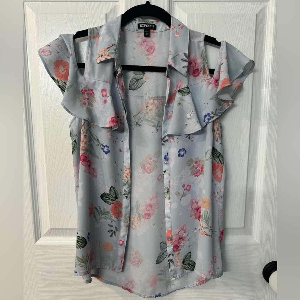 Express off the shoulder button down blouse